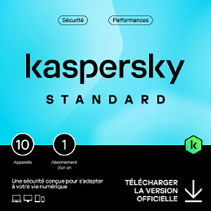 Kaspersky Standard 2026 – Multidevice 10 App 1 An – PC Mac Android iOS – Edition Française