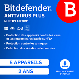 bitdefender antivirus plus multiplatform 2026 5 app 2 ans windows mac android ios edition française