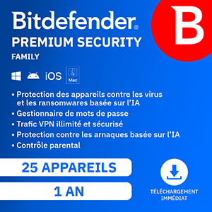 bitdefender premium security 2026 individual 5 app 1 an windows mac android ios edition française (copie)
