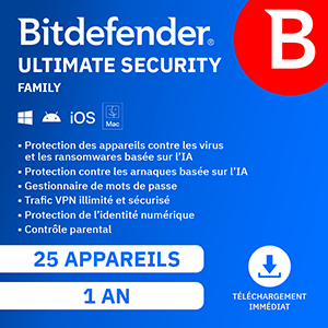 Bitdefender Ultimate Security 2026 – Family – 25 App 1 An – Windows Mac Android iOS – Edition Europe