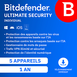 Bitdefender Ultimate Security 2026 – Individual – 5 App 1 An – Windows Mac Android iOS – Edition Europe